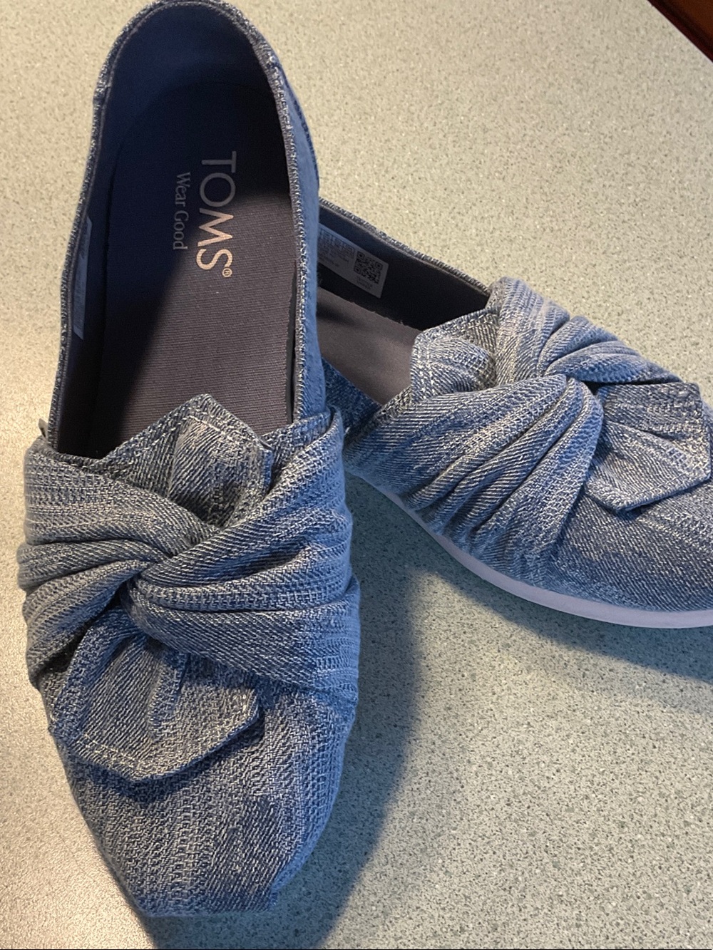 Toms Blue Knit Knot-Front Slip-On Flats